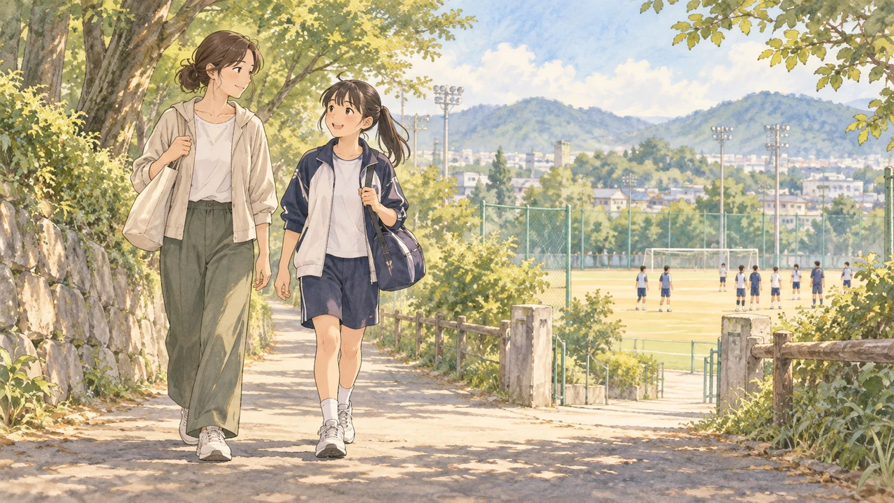 活動場所の見学へ向かう親子(イラスト)