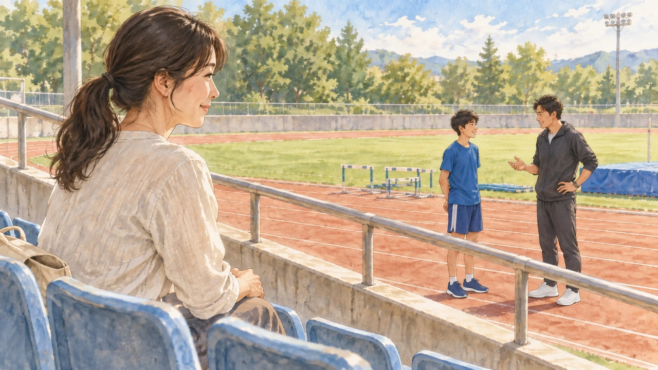 指導をコーチに任せて成長を見守る保護者（イラスト）