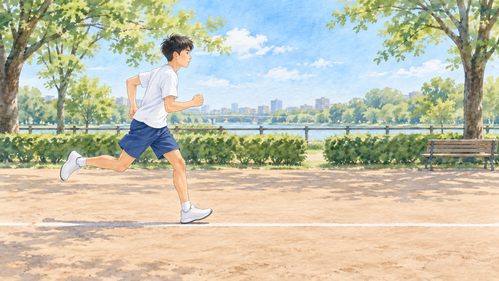公園の目印を跳ばずに走り抜ける練習(イラスト)