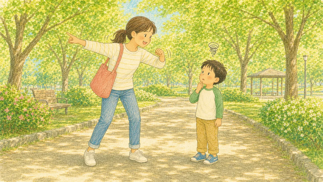 親が一度にいくつも指示を出し、子どもが困った顔で立ち止まっている様子(イラスト)